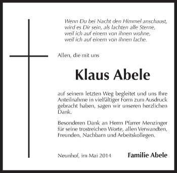 Traueranzeige von Klaus Abele von Pegnitz-Zeitung